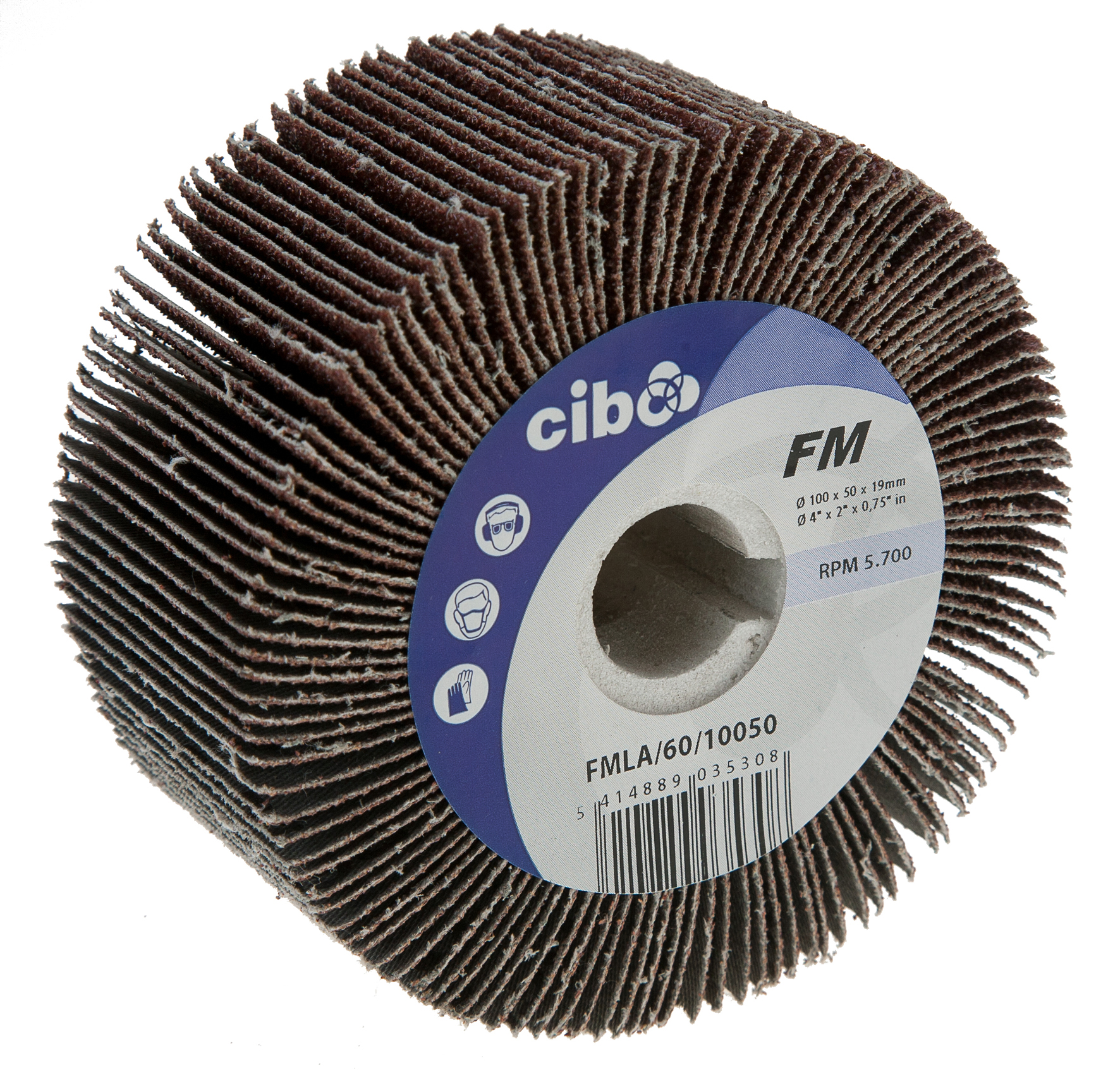 FMLA Cloth 180 grit flap wheel 100mm x 50mm x 19mm keyway