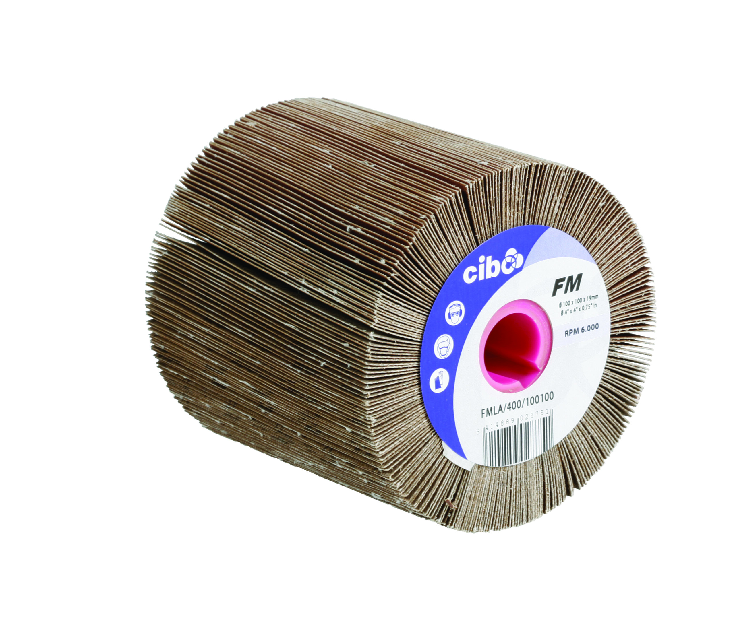 FMLA Cloth 240 grit flap wheel 100mm x 100mm x 19mm keyway