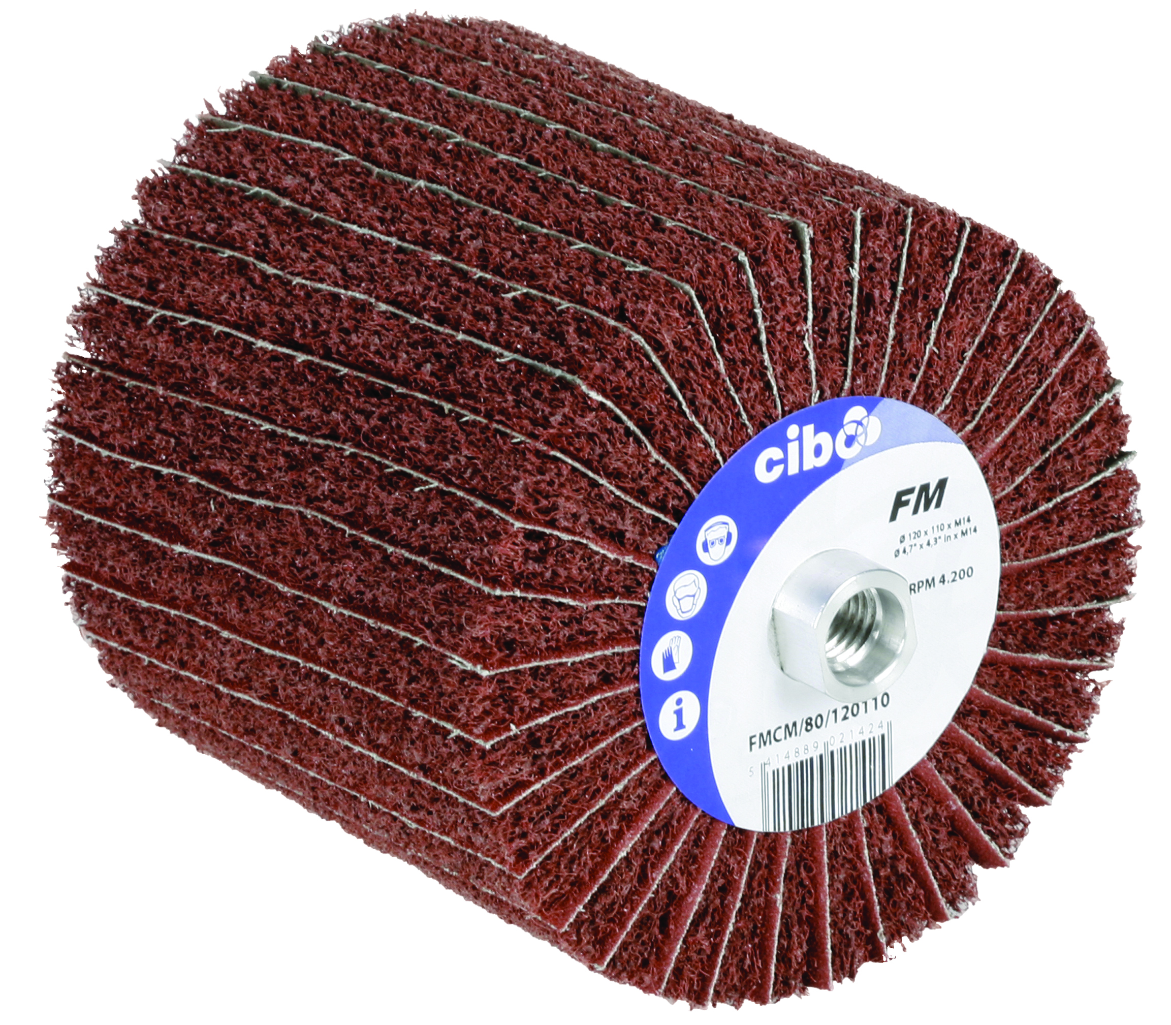 FMCM Combi 180 grit Flap wheel 120mm x 110mm x M14mm