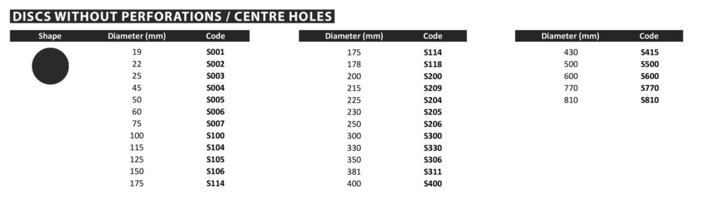 Abrasive Discs Cutting Shapes - Plain Discs